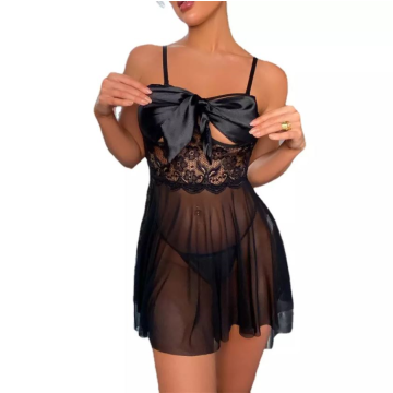 NATALY Διάφανο babydoll με στρινγκ και με μεγάλο φιόγκο