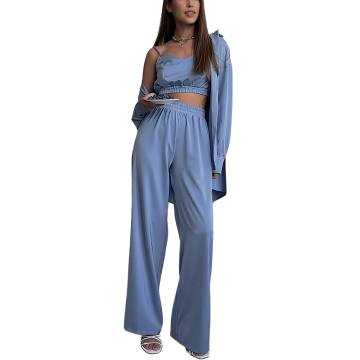 AMANI Σατέν σετ πιτζάμας 3 τεμαχίων με μπουστάκι, μακρυμάνικη πουκαμίσα & ασορτί παντελόνα