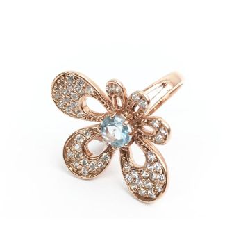 Χειροποίητο Γυναικείο Κόσμημα Δαχτυλίδι Rose Gold από Ασήμι 925 και γαλάζιο Ζιργκόν πετράδι - Aria Trade