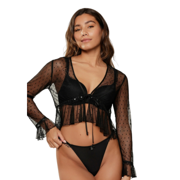LEILA Μαύρο διαφανές μπολερό με πουά μοτίβο και βολάν
