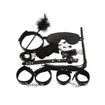 Σετ Ερωτικά Αξεσουάρ Φετίχ Δεσίματος 11 τεμαχίων από δερματίνη σε μαύρο χρώμα