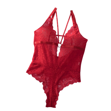 MARGIE Δαντελένιο see through κορμάκι με straps στο στήθος και βαθύ ντεκολτέ