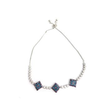 Χειροποίητο Γυναικείο Κόσμημα Βραχιόλι από Ασήμι 925 με 3 Ζιργκόν χρωματιστούς Ρόμβους