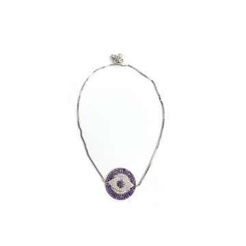 Χειροποίητο Γυναικείο Κόσμημα Βραχιόλι από Ασήμι 925 και Ζιργκόν σε ασημί μωβ χρώμα ματάκι διαμέτρου 10 cm