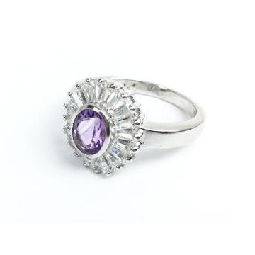 Χειροποίητο Γυναικείο Κόσμημα Δαχτυλίδι από Ασήμι 925 και Μωβ Ζιργκόν πετράδι - Aria Trade