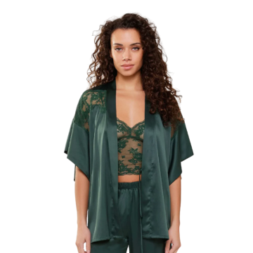 FENIA Κιμονό τοπ πυτζάμας με δαντελένιες λεπτομέρειες και σατέν υφή