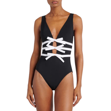 NAUTICAL CHIC Ολόσωμο μαγιό με φιόγκους και ασορτί φούστα