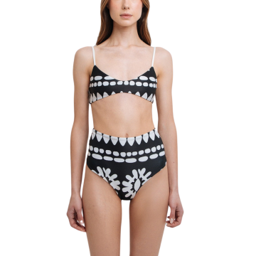 ETHNIC BLOOM σετ 3 τεμαχίων μαγιό μπικίνι με παρεό σε λουλουδάτο ασπρόμαυρο μοτίβο