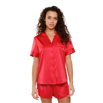 MERRY Σετ πυτζάμας με σατέν υφή, πουκάμισο και σορτσάκι