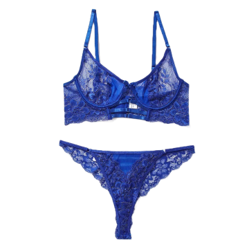COLETTE Σετ φλοράλ Εσωρούχων ημιδιάφανη δαντέλα σε μπλε ρουαγιάλ, μπανέλα και στρίνγκ