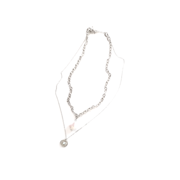 Διπλό Ασημί κολιέ, Layering κολιέ με 2 επίπεδα από ανοξείδωτο ατσάλι