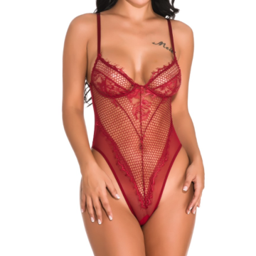 CARRY Κορμάκι διχτυωτό με διαφάνειες και λουλουδάτα σχέδια και διακριτικά ξέφτια στο μπούστο