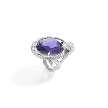 Just Cavalli Γυναικείο Κόσμημα Δαχτυλίδι από ανοξείδωτο ατσάλι σε Ασημένιο Χρώμα με Μωβ Κρύσταλλο και Ασημένιες λεπτομέρεια της σειράς JUST QUEEN , SCABE12014 - Just Cavalli