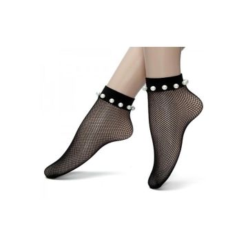 Σετ Μαύρα διχτυωτα καλτσάκια κοντά με πέρλες και φιόγκο