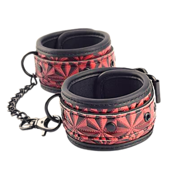 TIE ME UP Δερμάτινες χειροπέδες για τους αστραγάλους σε κόκκινο χρώμα με μαύρες λεπτομέρειες