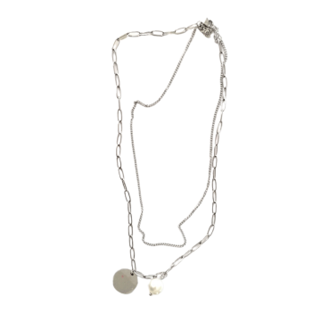 Διπλό Ασημί κολιέ, Layering κολιέ με 2 επίπεδα από ανοξείδωτο ατσάλι