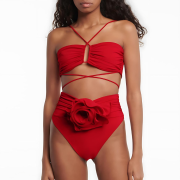 SCARLET SERENADE μπικίνι με ψηλόμεσο παρτό κάτω μέρος με λεπτομέρεια λουλουδιού
