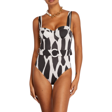 JACKIE Ολόσωμο μαγιό με χρωματική αντίθεση, ψηλόμεσο σχέδιο και παρεό