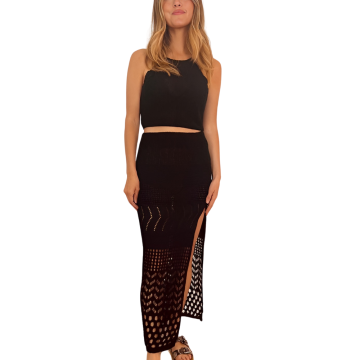 MIDNIGHT ELEGANCE Σετ πλεκτό τοπ και φούστα με ανοιγμα στο πλάι