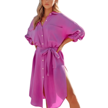 LOUNIA Φόρεμα στυλ Πουκάμισο με κουμπιά και ανοίγματα στα πλαϊνά