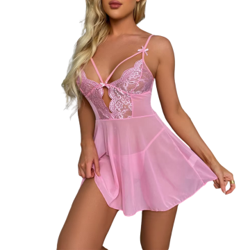 RAINA Διάφανο σετ Babydoll με δαντέλα και στρινγκ