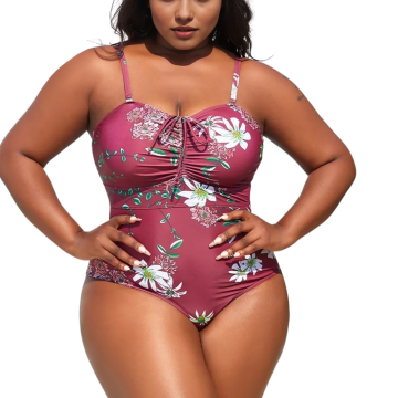 ALTHEA Plus Size Ολόσωμο μαγιό με φλοράλ τύπωμα και σούρα στο μπούστο